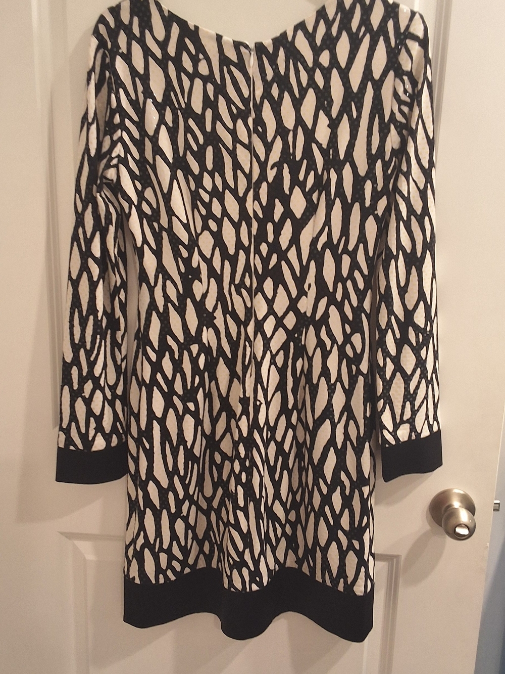 Cache Black and White Long Sleeve Patterned Dress